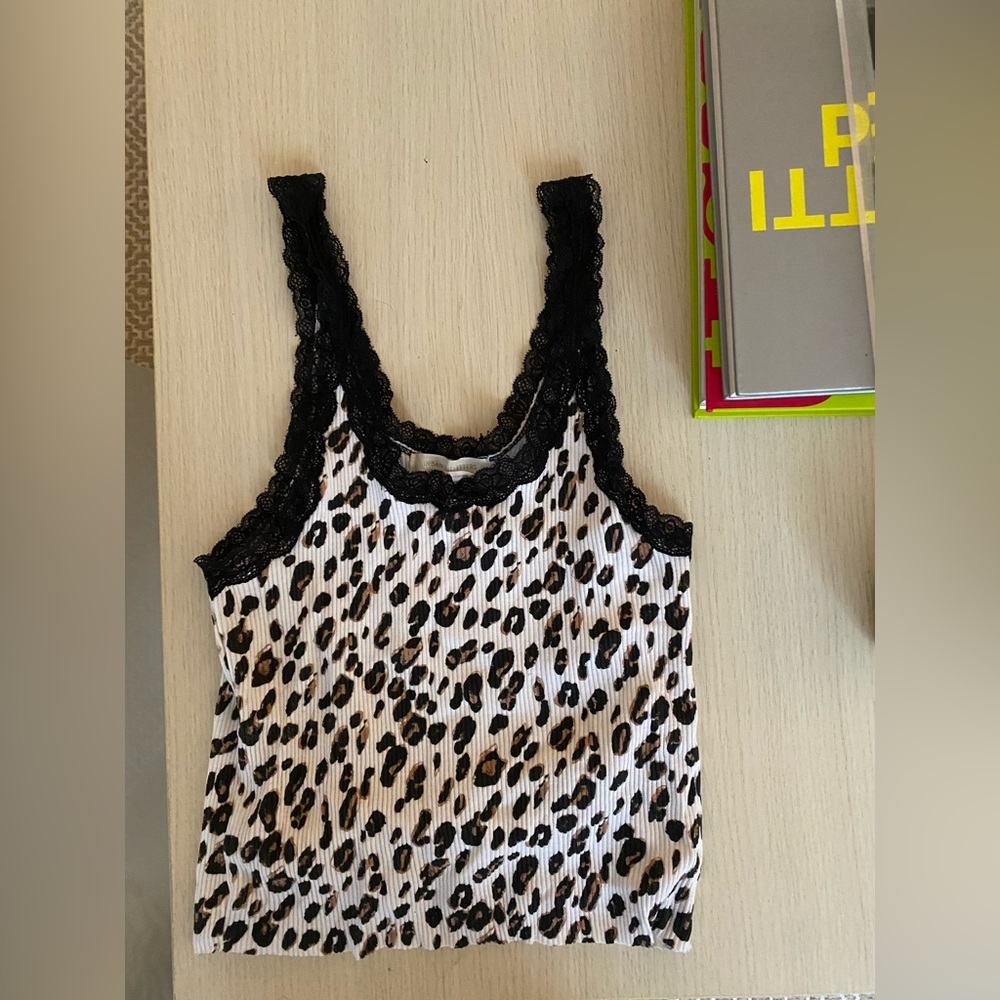 Animal Print Ribbed Lace Cropped Tank